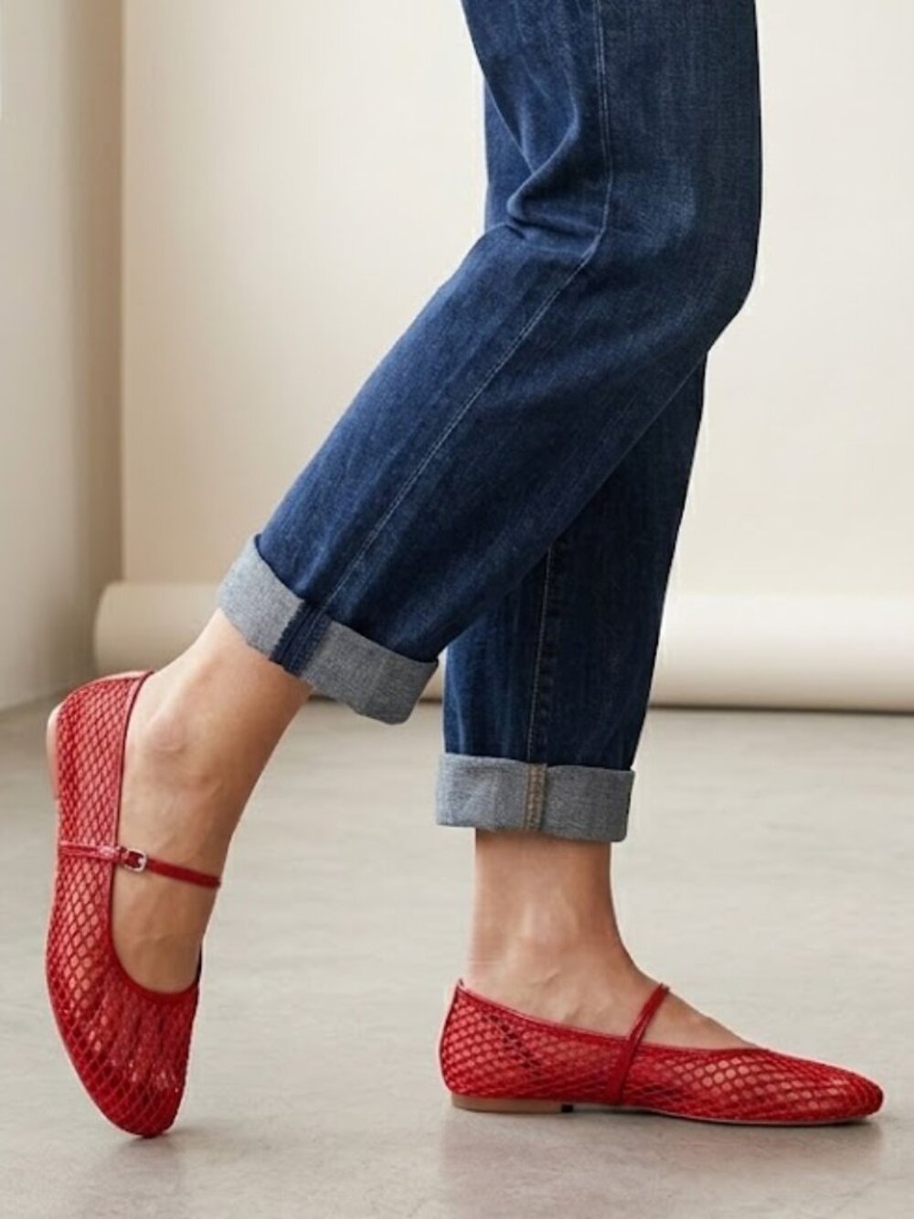 Steve Madden Mags Mesh Mary Jane Ballet Flat in Red